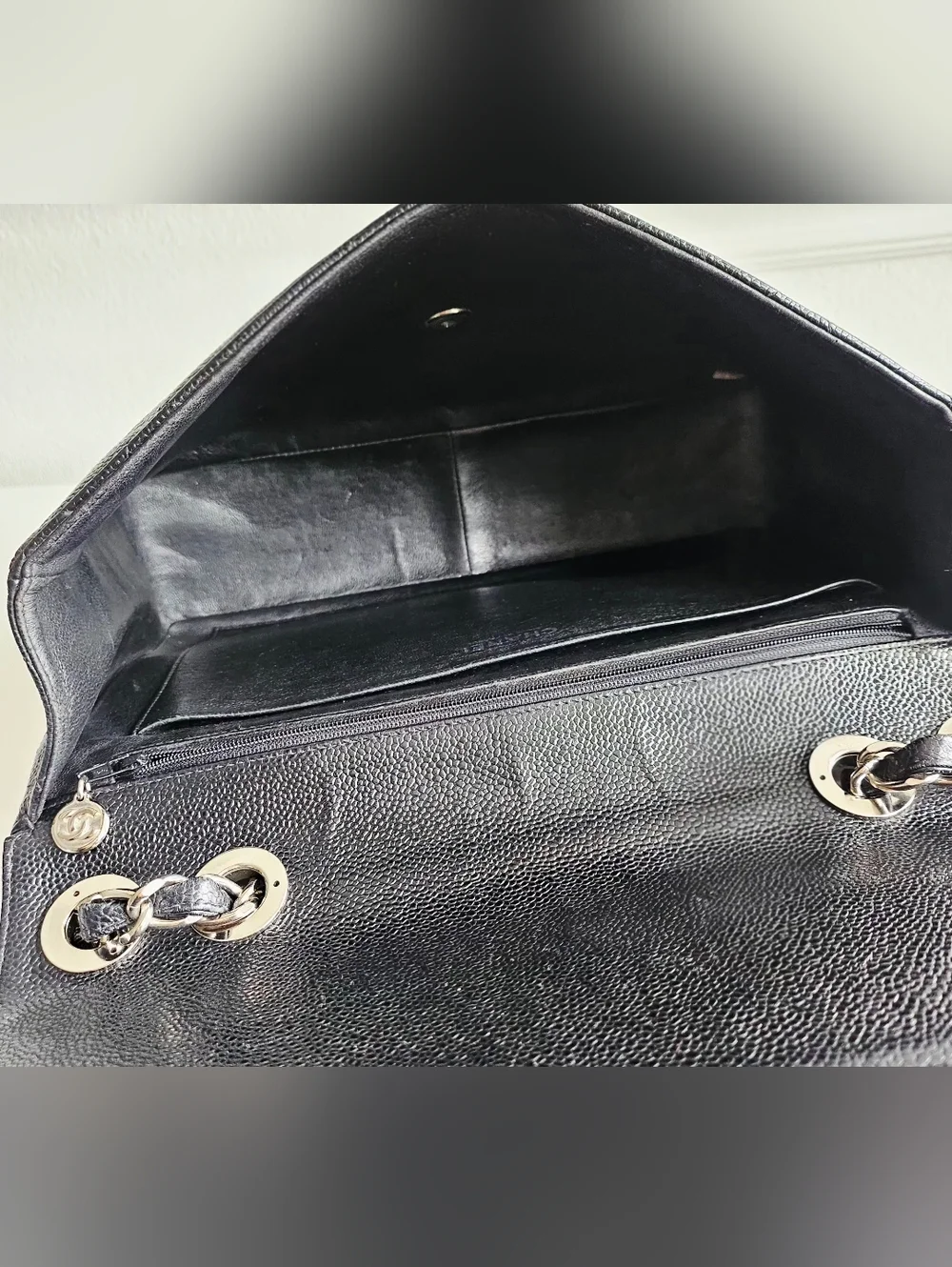 Chanel Black Quilted Caviar Leather Classic Jumbo Single Flap Bag